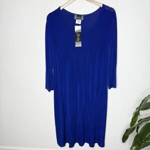 New Vintage Slinky Brand Jewel Tone Blue Midi Travel Holiday Dress Women's XL
